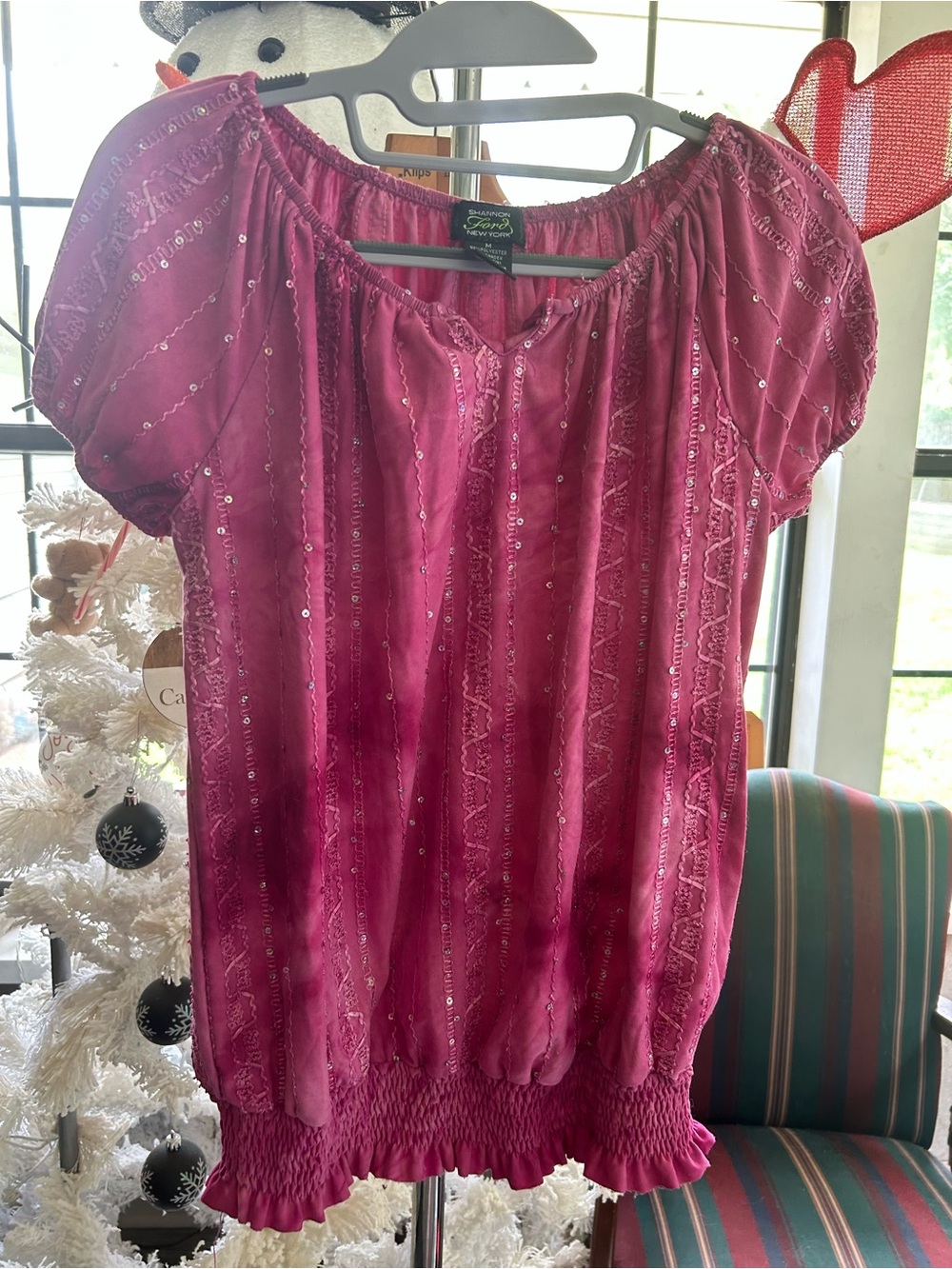 Shannon Ford New York Magenta Sequin Peasant Blouse- Medium